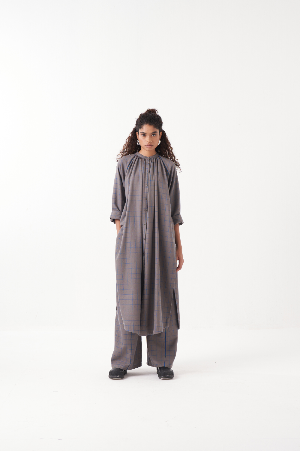 Gather Neck Shirt Co-ord - Olive main image 1