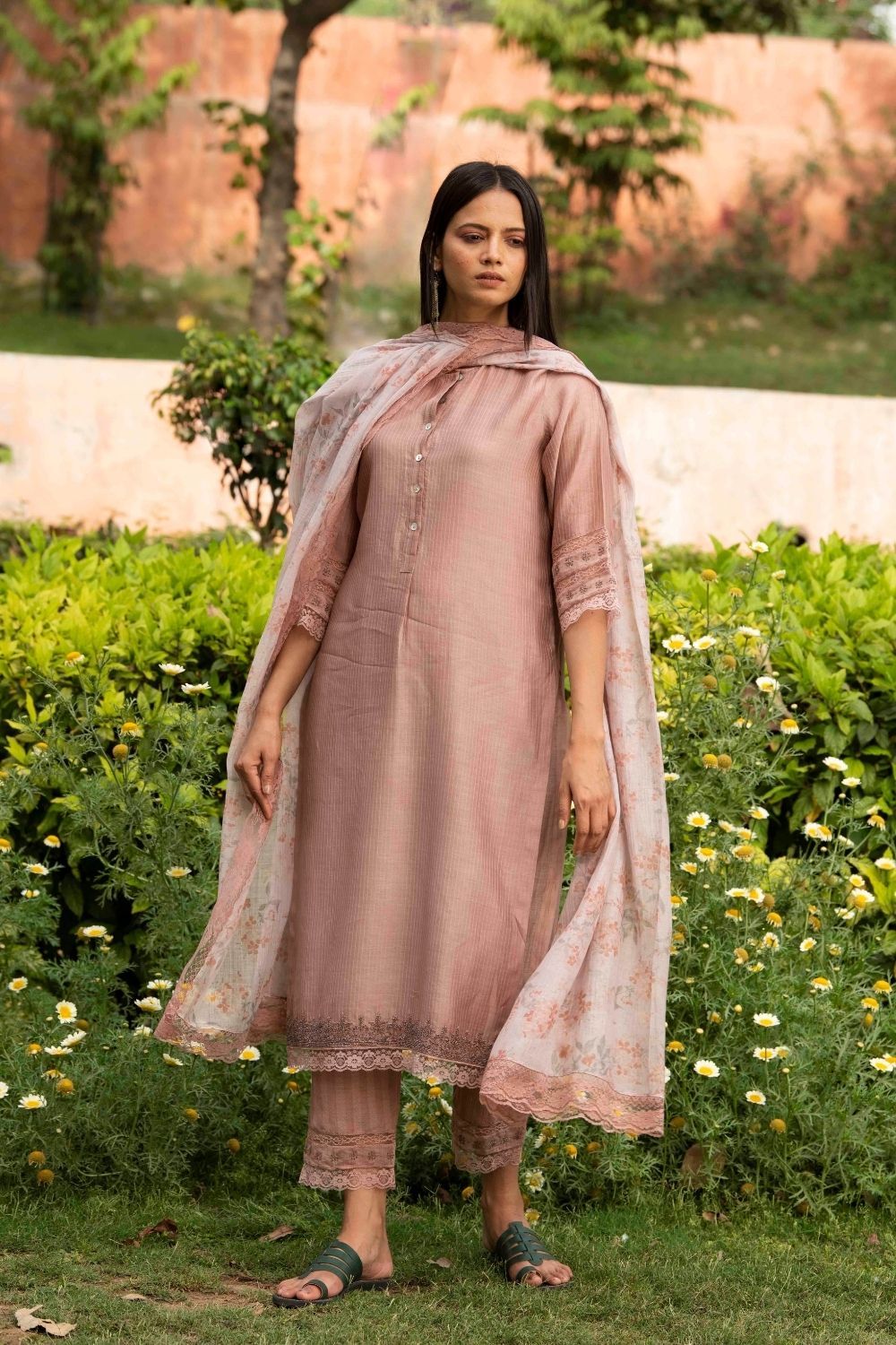 Kamal Biscuit Colour Kurta Set by Priti Prashant Canvas And Weaves