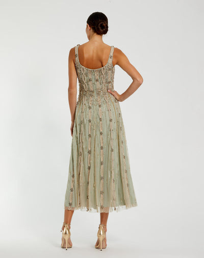 10078-Embellished Mesh Sleeveless Scoop Neck Midi Dress