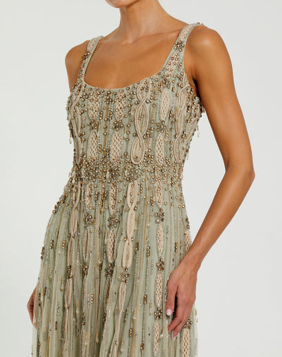 10078-Embellished Mesh Sleeveless Scoop Neck Midi Dress