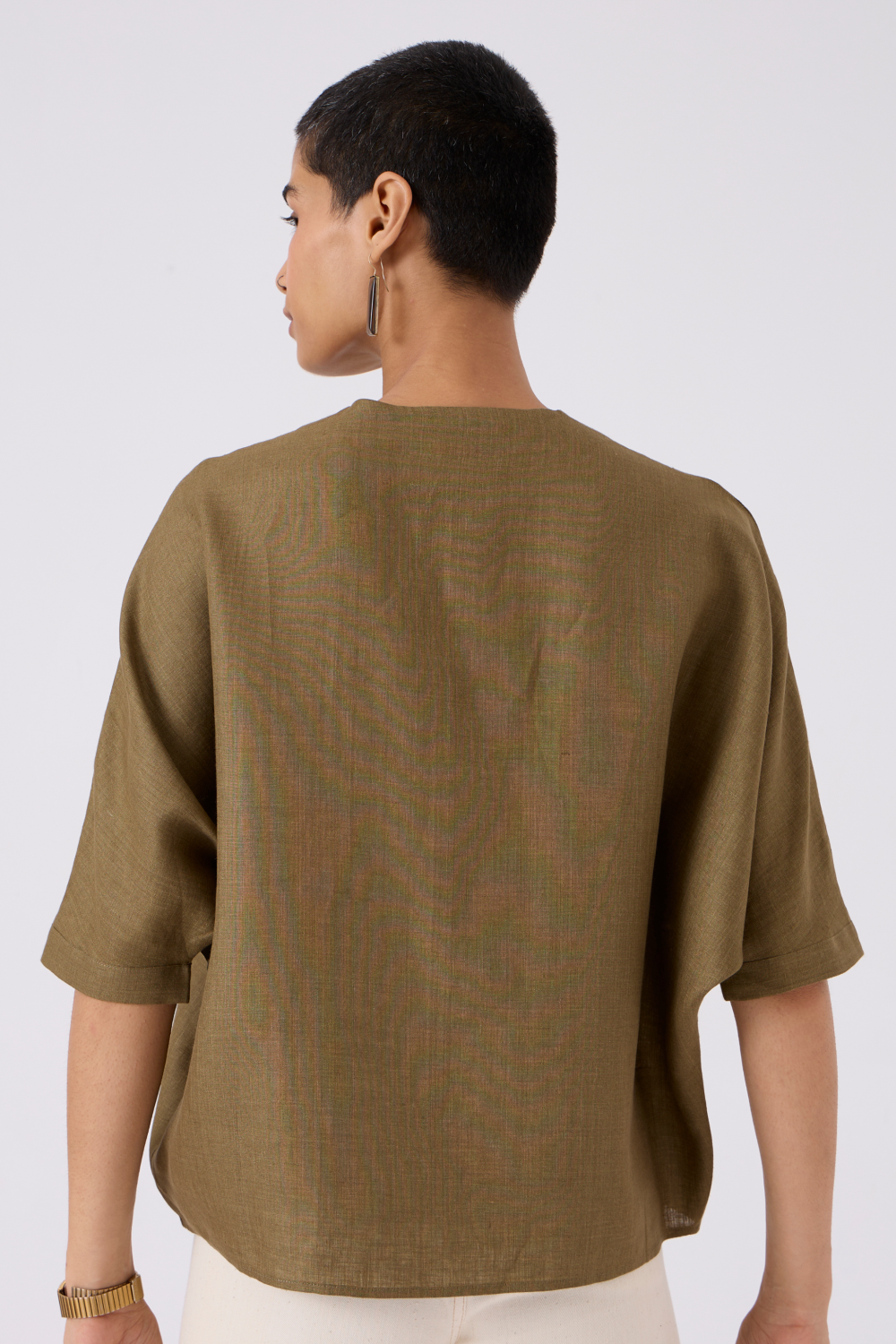 Olive Linen Dolman Sleeve Shirt