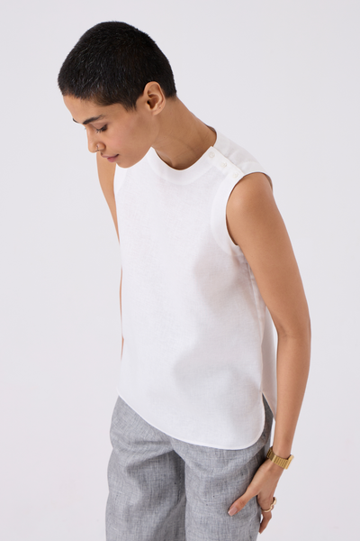 Andy White Handwoven Linen Top