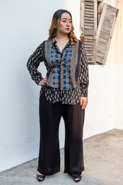 Derby Black Patch Patchwork Shirt & Pants Two-Piece Set