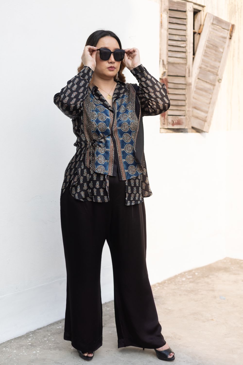 Derby Black Patch Patchwork Shirt & Pants Two-Piece Set