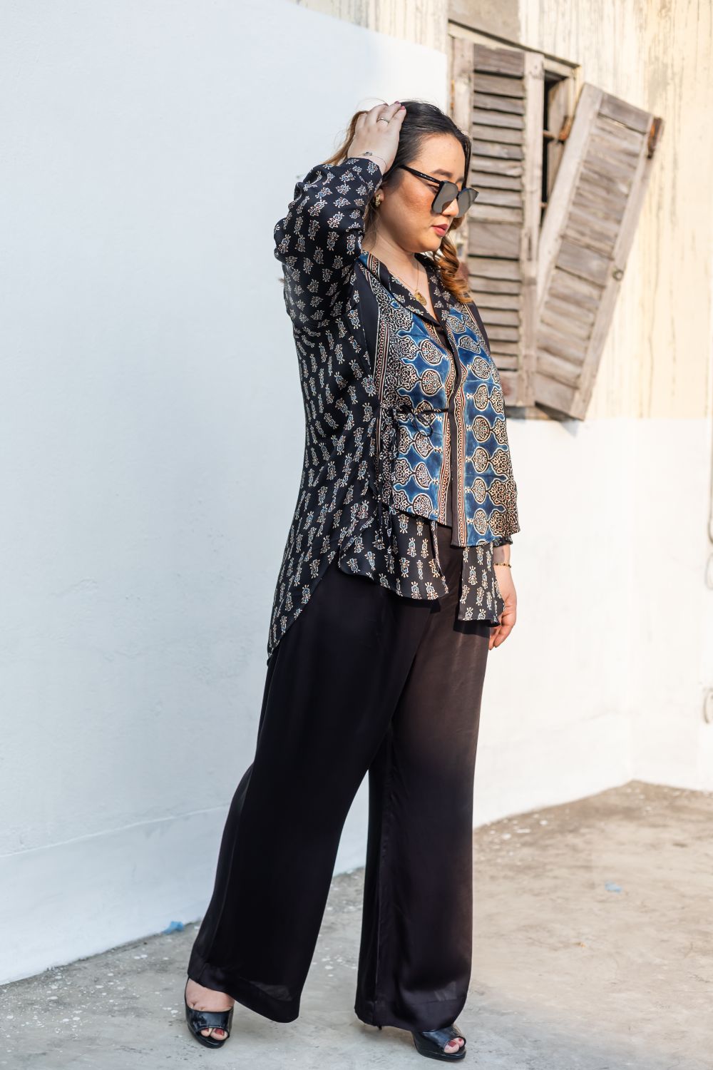 Derby Black Patch Patchwork Shirt & Pants Two-Piece Set