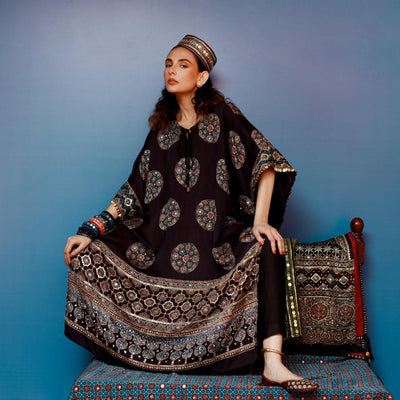Veere Ajrakh Black Kaftan Set