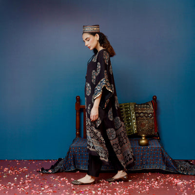 Veere Ajrakh Black Kaftan Set