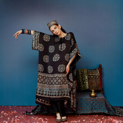 Veere Ajrakh Black Kaftan Set