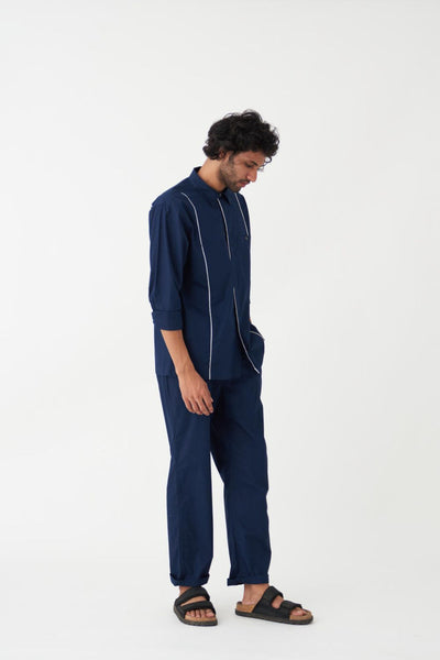 FRONT PLEAT PANT - NAVY - POPLIN