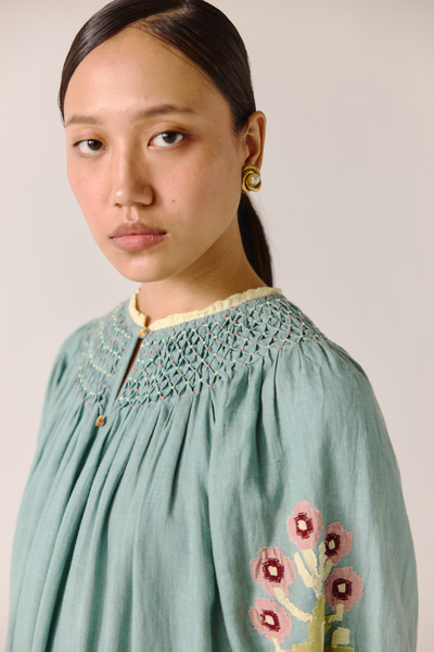 Edith Dress - Pale Blue Pixel Applique