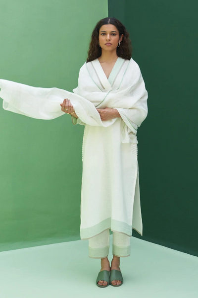 June Border Linen Kurta Set
- Ivory