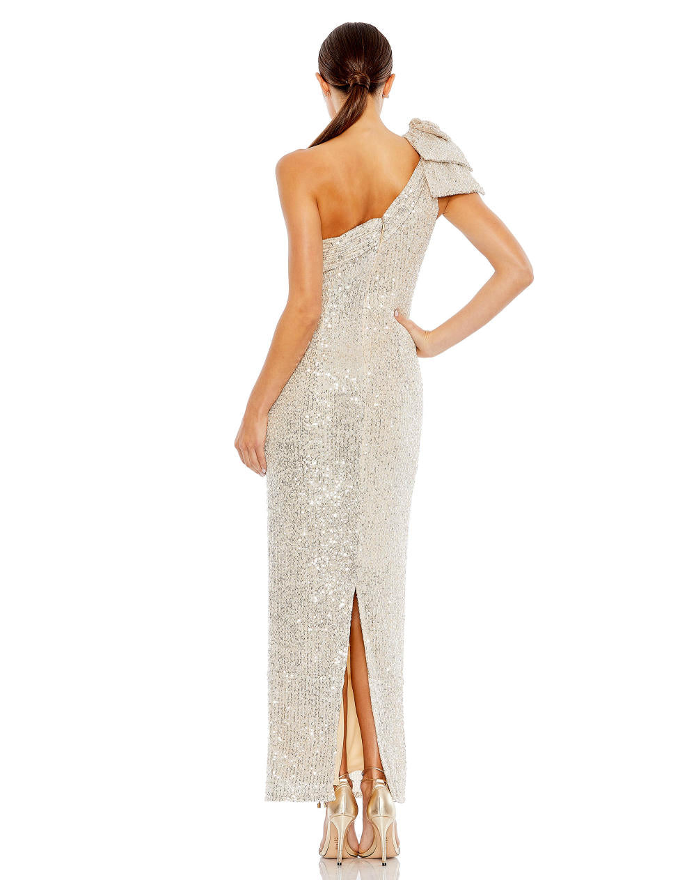 MD-11283 One Shoulder Dress-Beige
