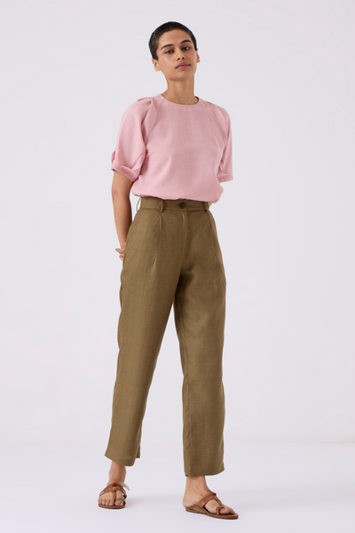 Fey Olive Wide Leg Linen Pants