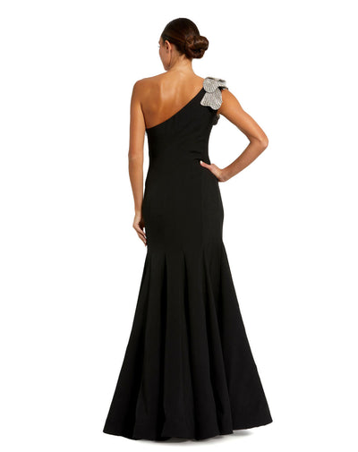 11810-Crepe One Shoulder Gown With Flower
