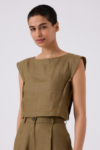 Pi Olive Linen Crop Top
