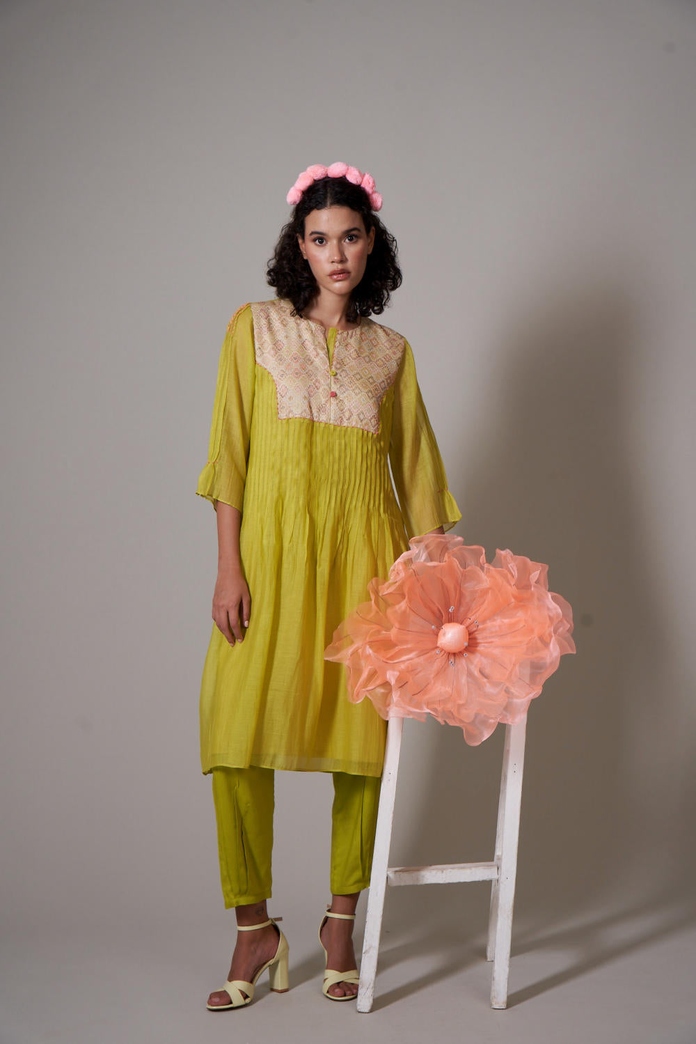 Sayuri Lime mul cotton silk kurta set