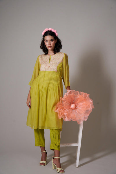 Sayuri Lime mul cotton silk kurta set