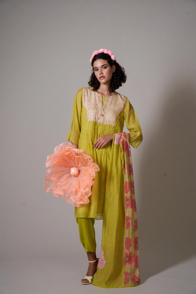 Sayuri Lime mul cotton silk kurta set