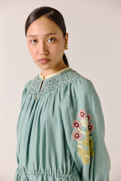 Edith Dress - Pale Blue Pixel Applique