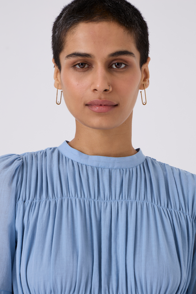 Mo Blue Cotton Ruched Dress