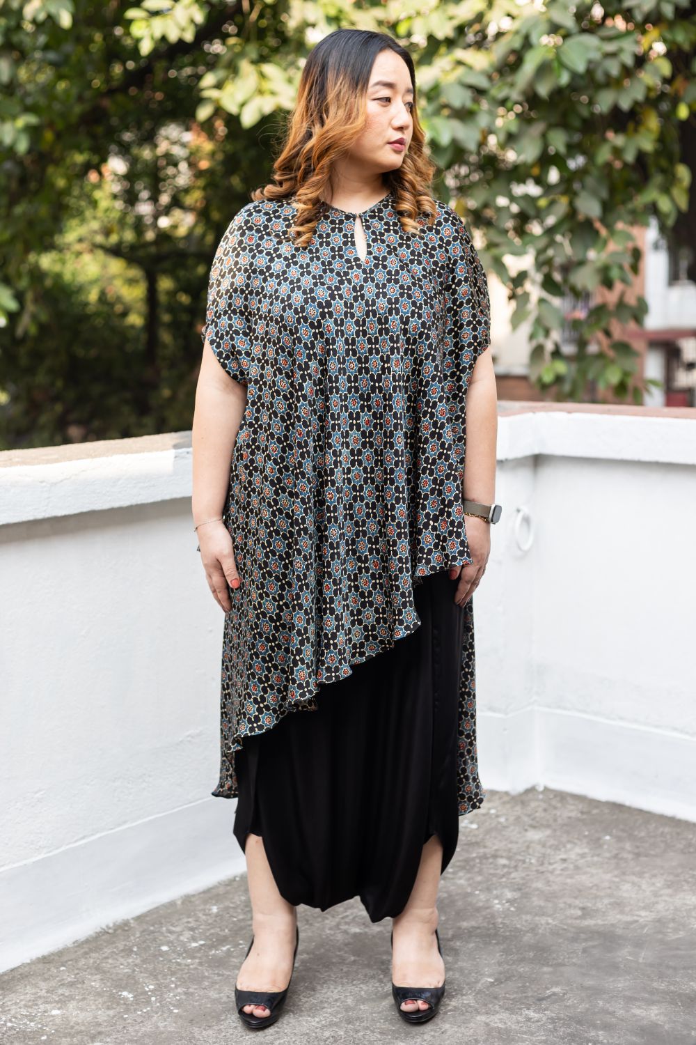 Soho Black Ajrakh Asymmetric Tunic Set (AJBDKRIK)