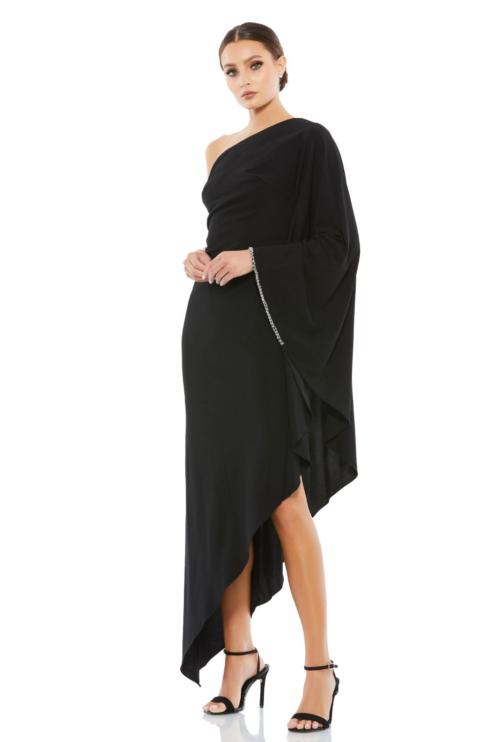 11247-One Shoulder Asymmetrical Hem Flowy Dress