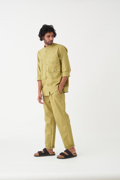 FRONT PLEATE PANT - MOSS GREEN