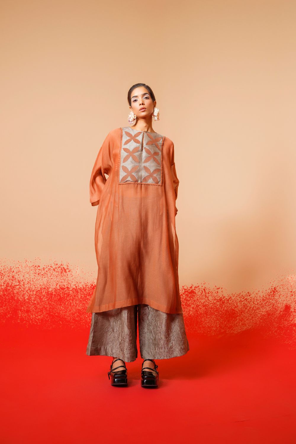 Pebble Tunic (Peach + Grey)-Ech/Pe/Tu/OrGr