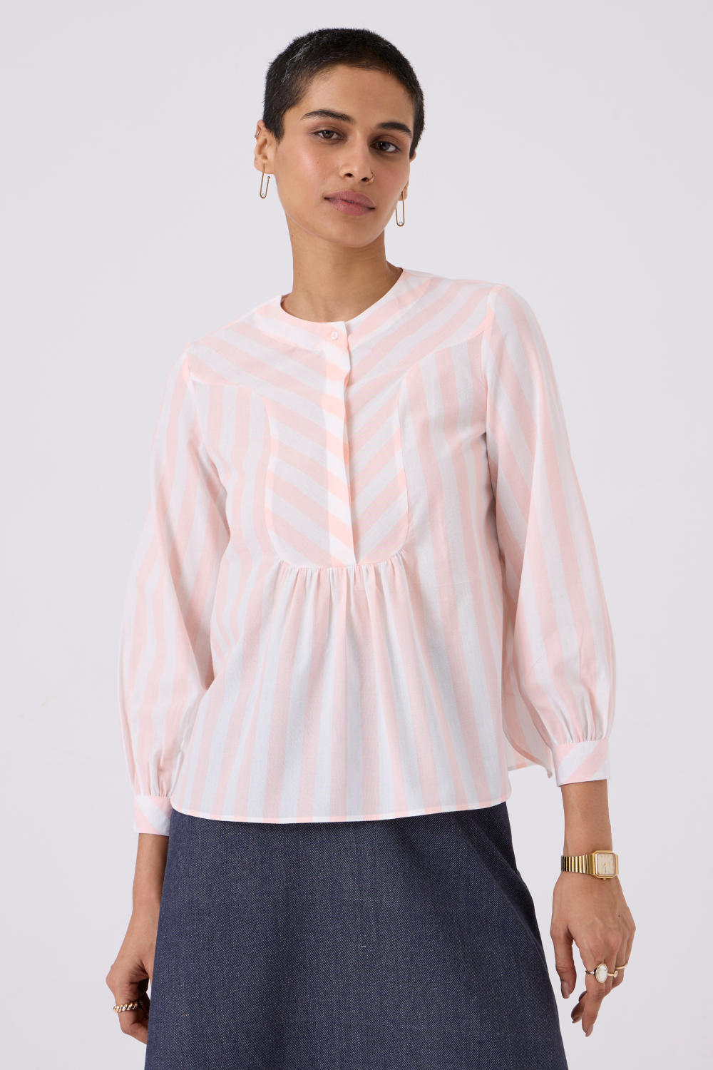 Kom Striped Yoke Top