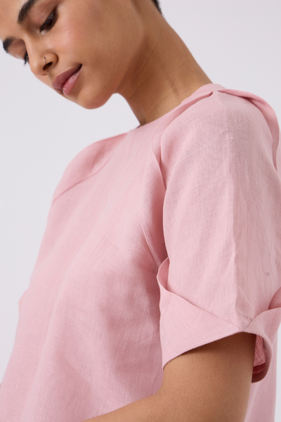 Loto Linen Rose Pink Top With Statement Sleeve