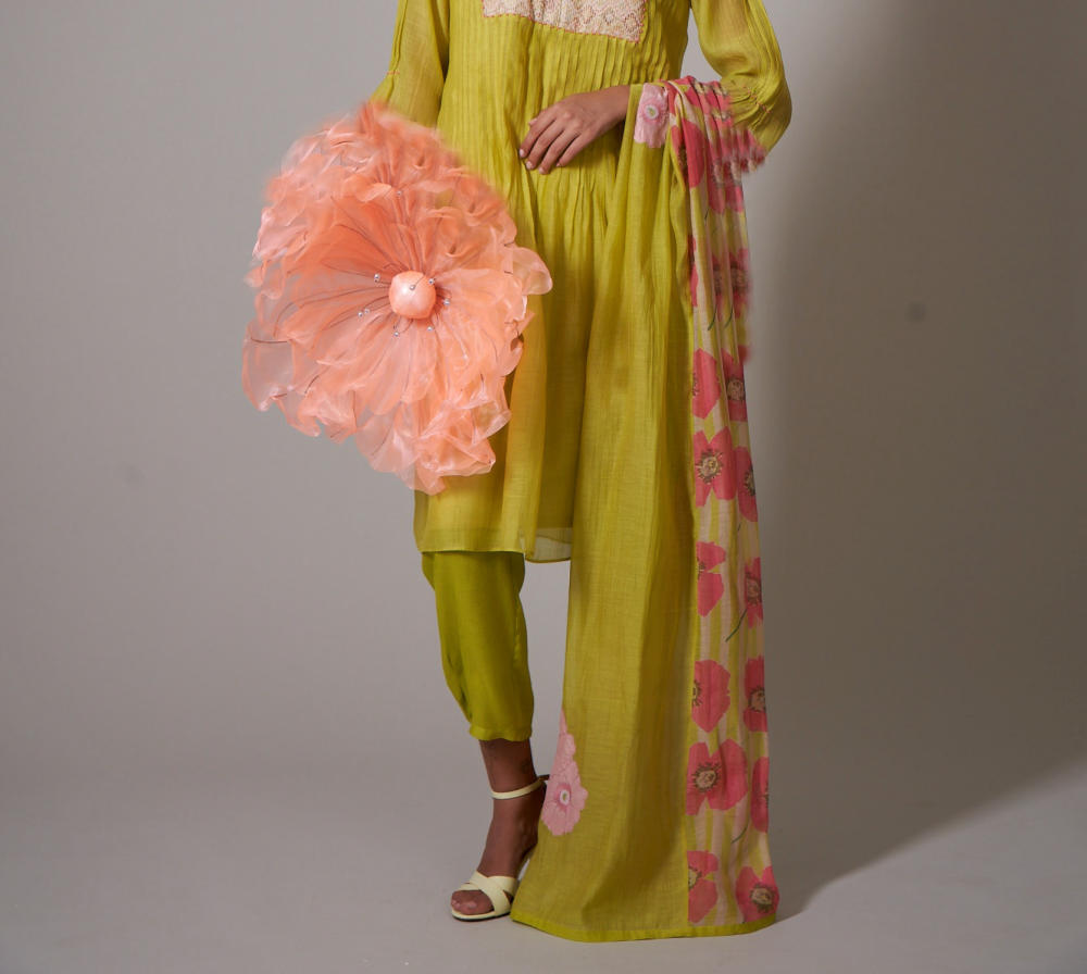 Gekka Lime mul cotton silk kurta set