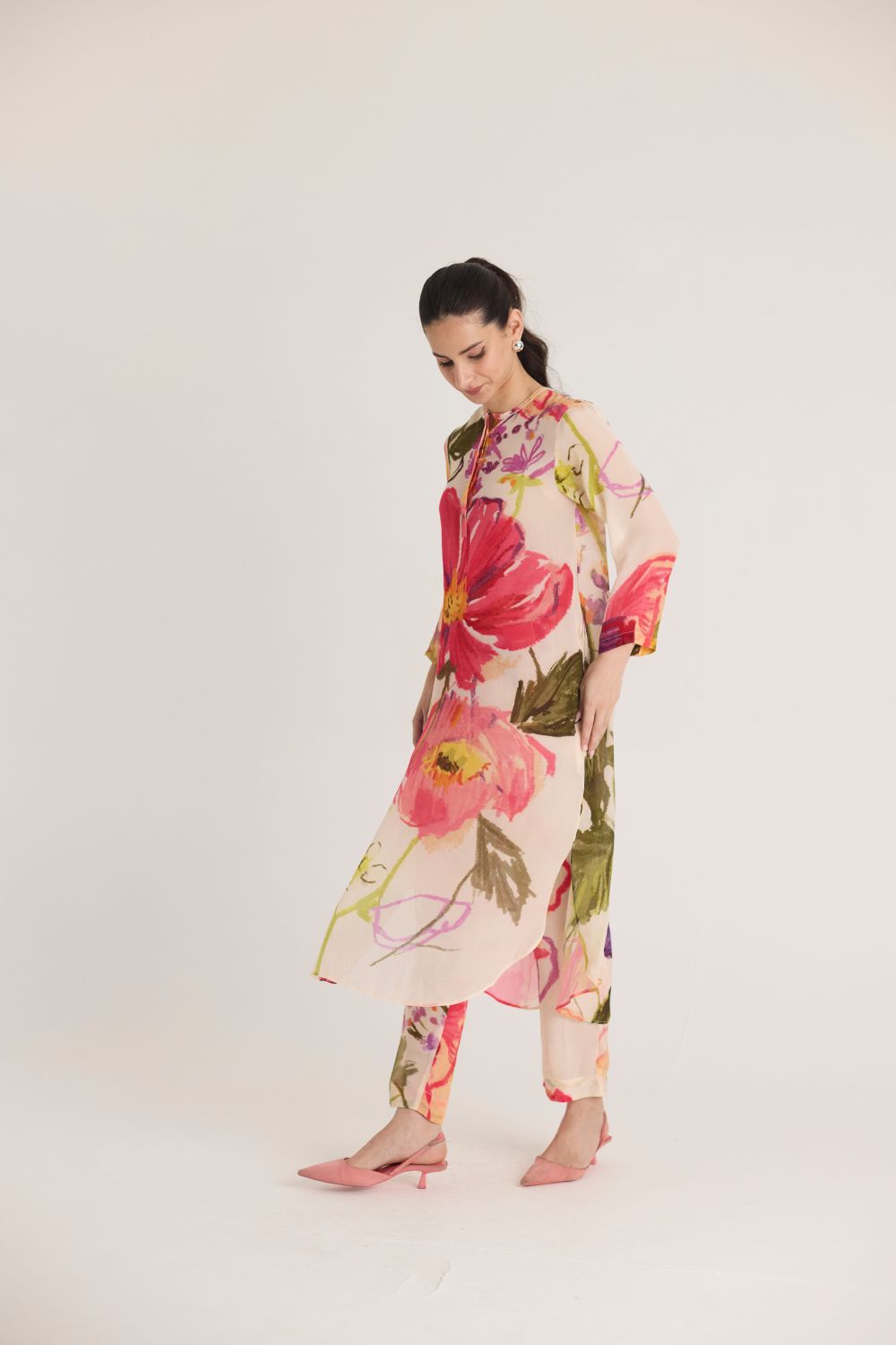 DOLLY WHITE CREPE LONG KURTA SET