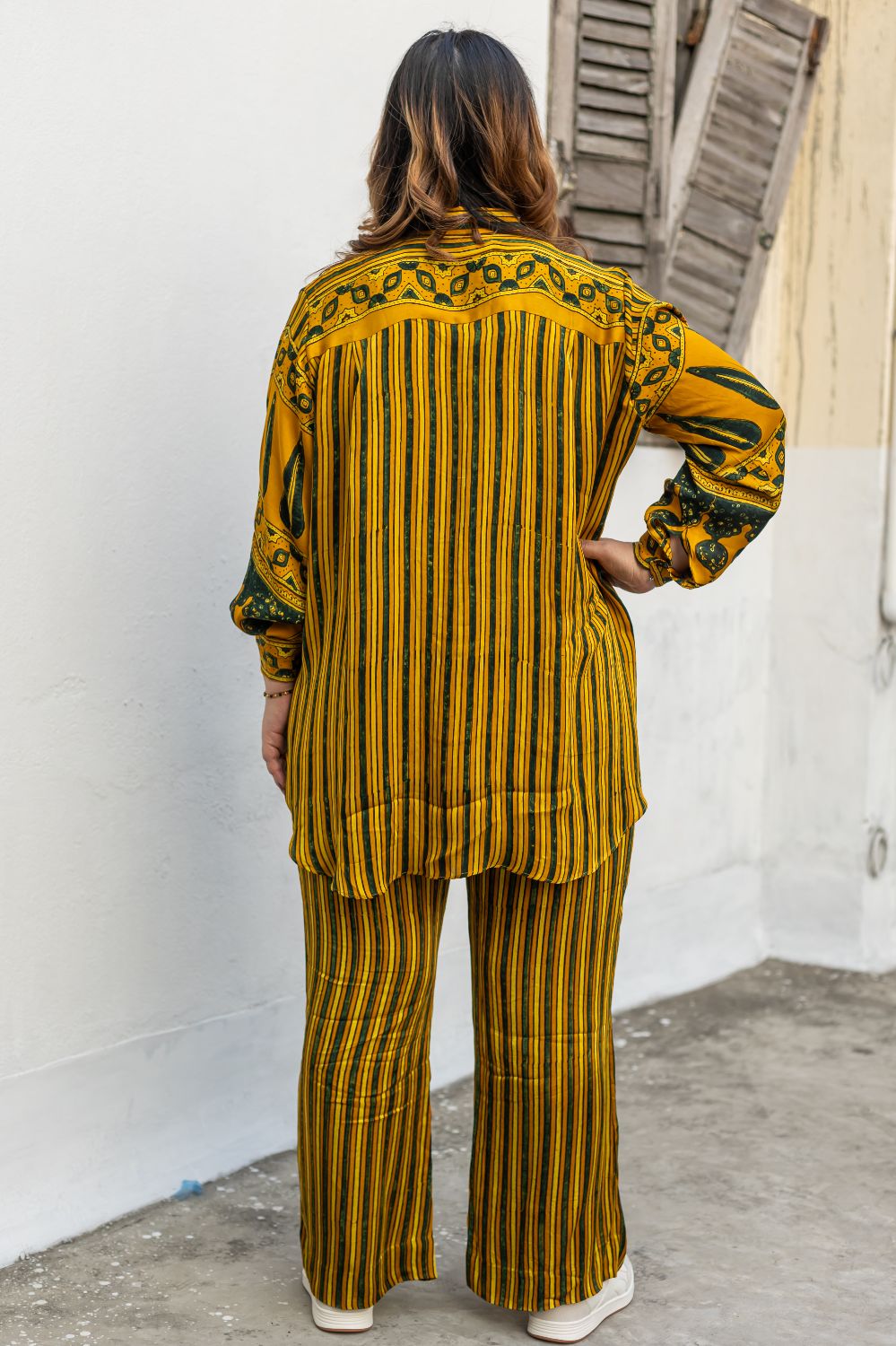 Hyde Yellow Stripes Hi-Low Shirt with Pants (AJMSHST2)