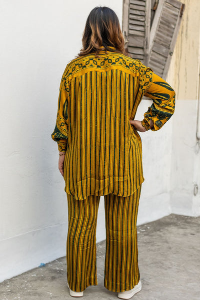 Hyde Yellow Stripes Hi-Low Shirt with Pants (AJMSHST2)