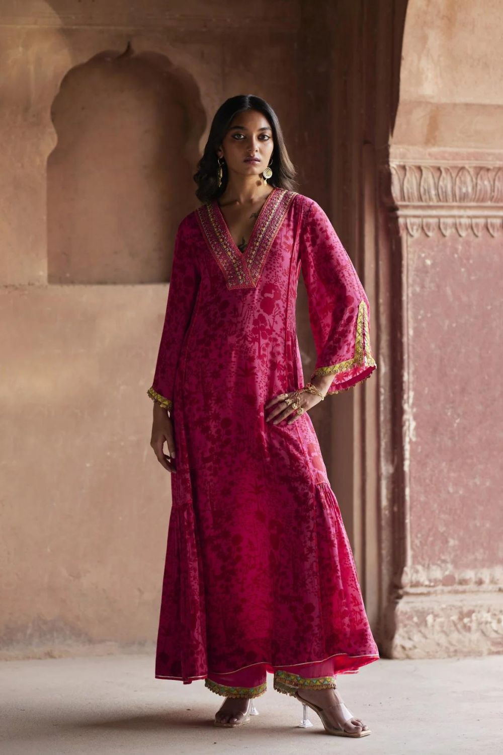 Nadira Hot Pink -Red Shadow Print Kurta Set