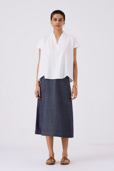 Orion White Linen V Neck Top