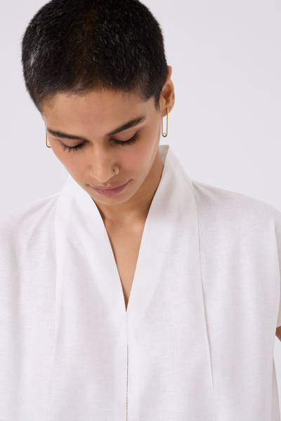 Orion White Linen V Neck Top