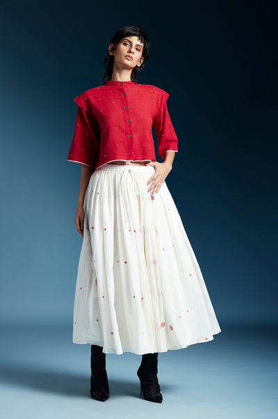 Penelope Skirt-White & Red