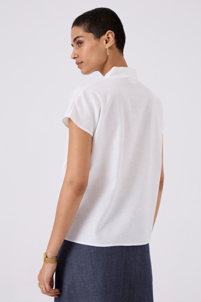 Orion White Linen V Neck Top