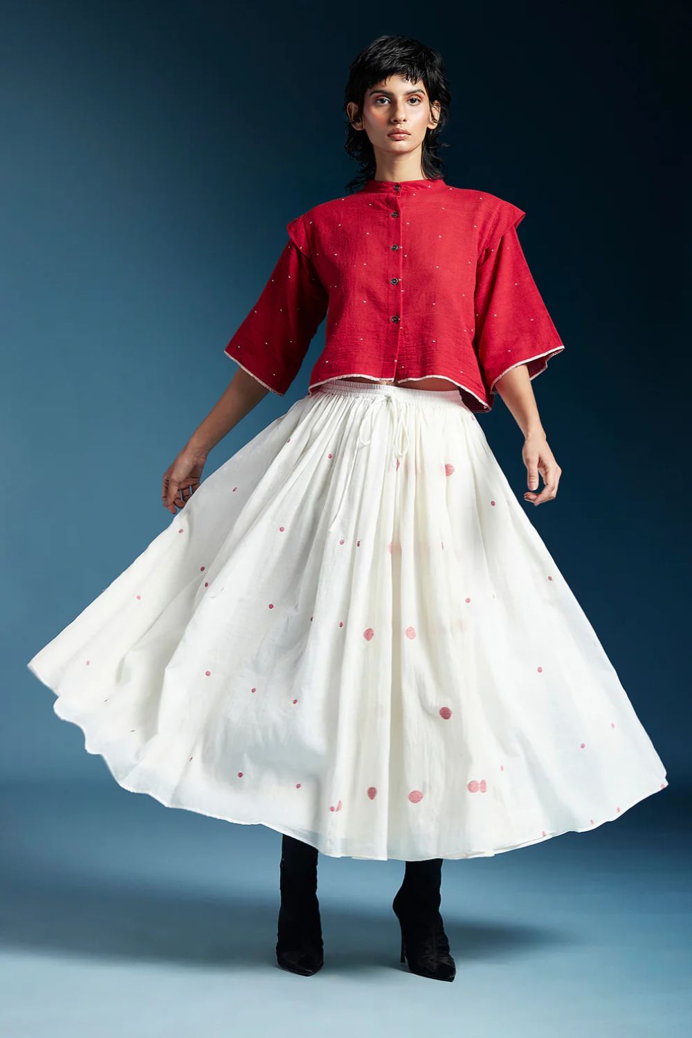 Penelope Skirt-White & Red