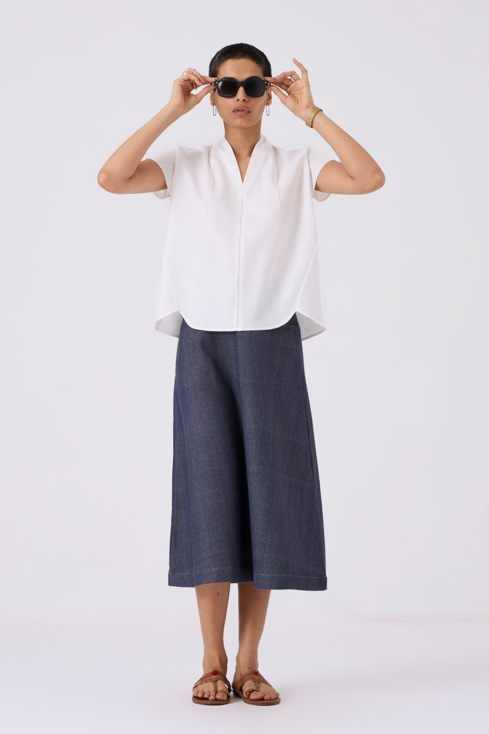 Orion White Linen V Neck Top