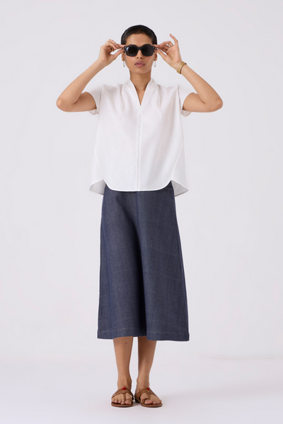 Orion White Linen V Neck Top