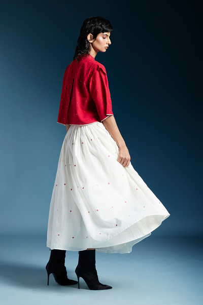 Penelope Skirt-White & Red