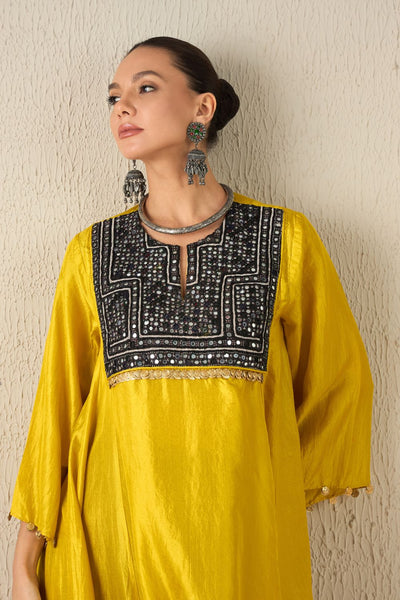 AFGHANI SILK SET - Yellow upper, Purple pants