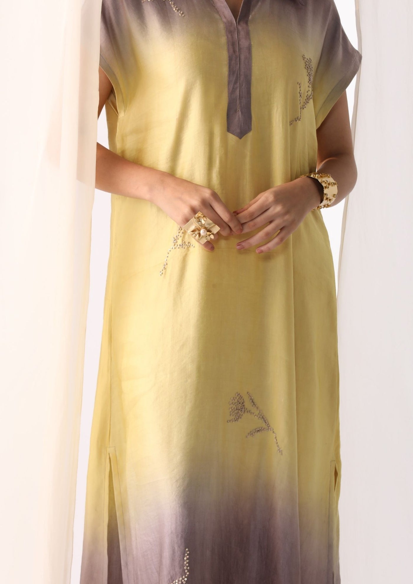 Linen satin pastels ombre hand embroidered tunic