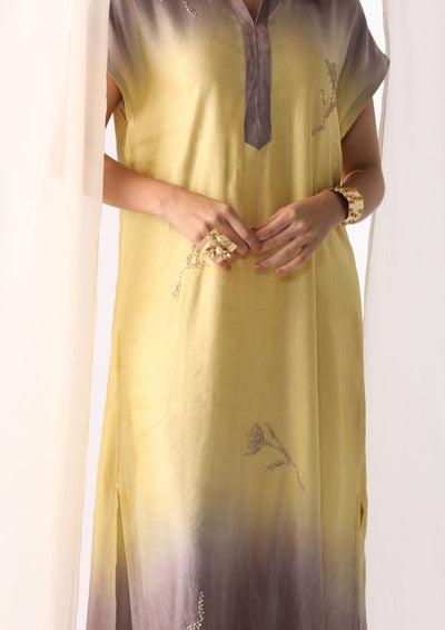 Linen satin pastels ombre hand embroidered tunic