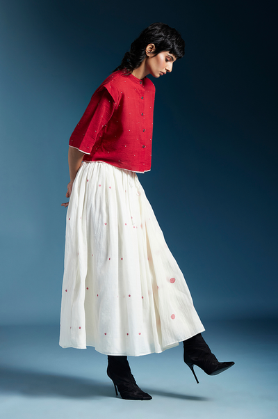 Penelope Skirt-White & Red