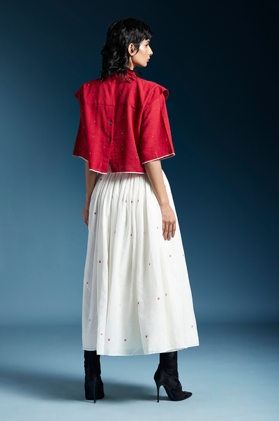 Penelope Skirt-White & Red