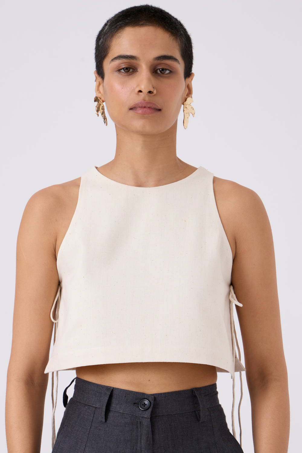 Tia Cropped Handspun Khadi Tie Top