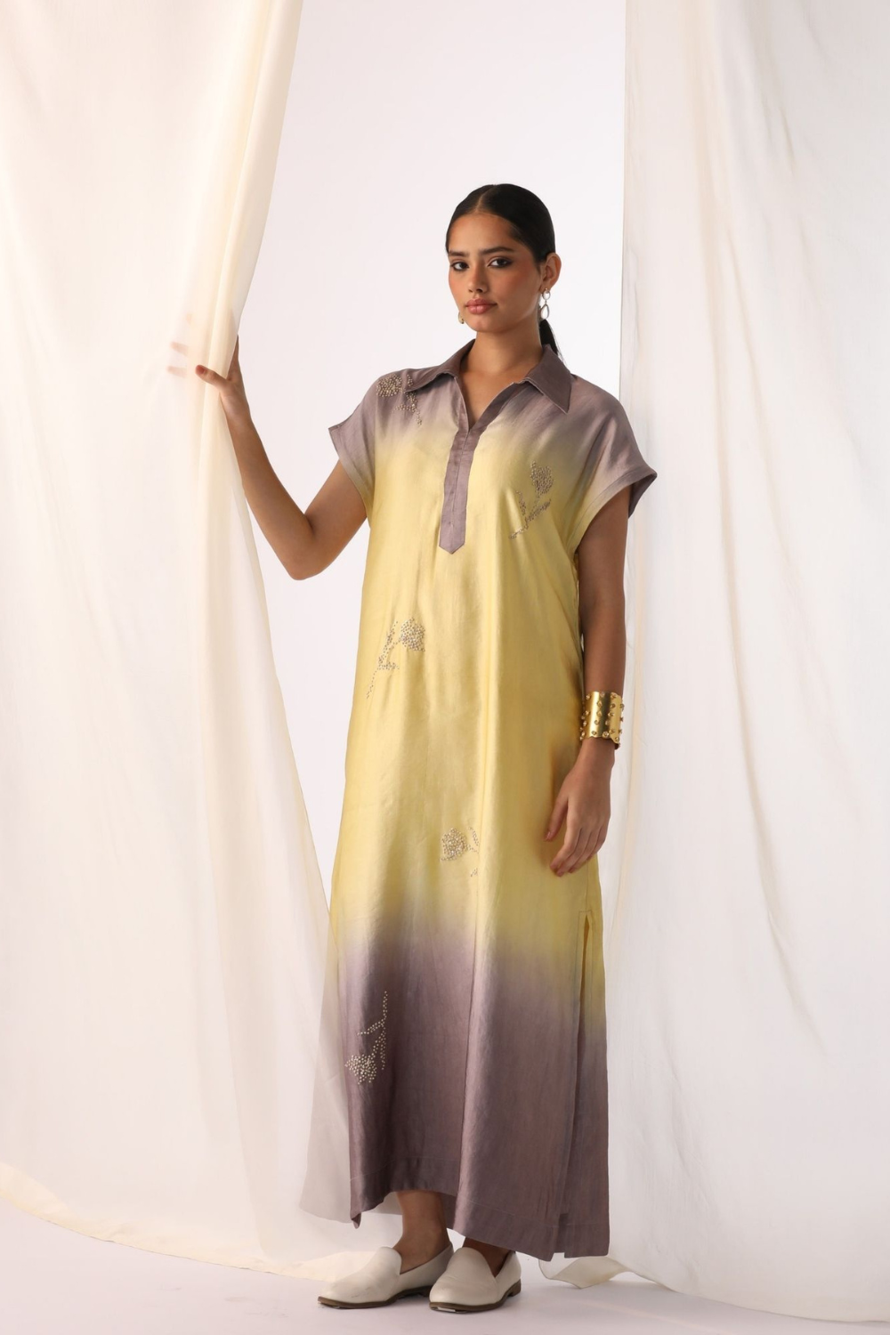 Linen satin pastels ombre hand embroidered tunic